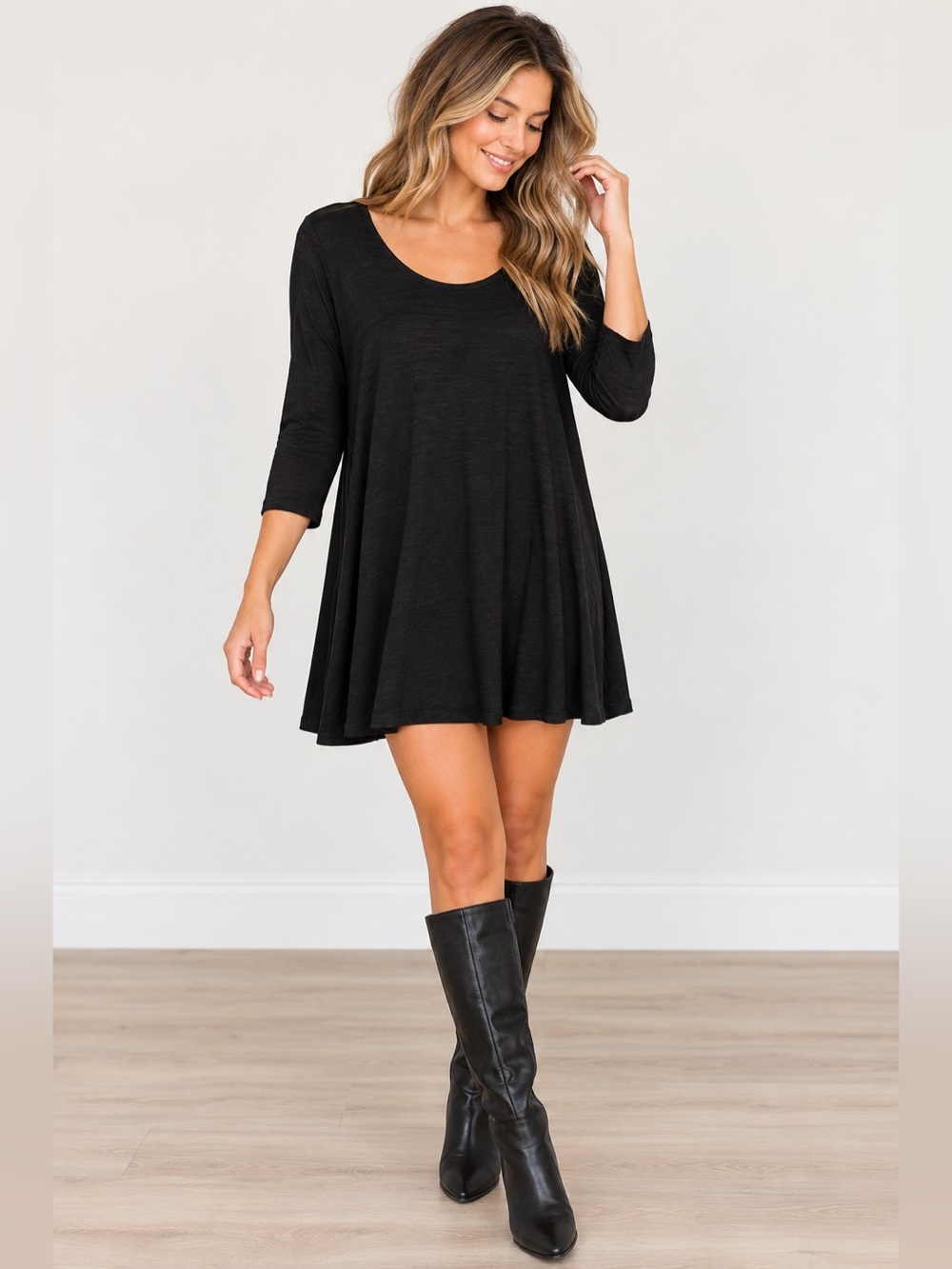 Revamped by Sirens Black Swing Dress with 3/4 Sleeves - Classic Dress Size L